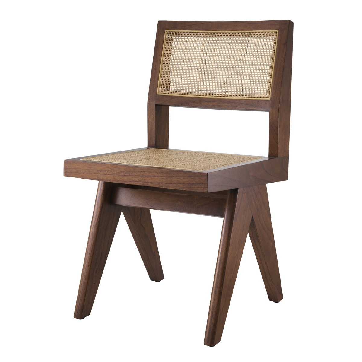 Niclas Classic Brown Dining Chair with Rattan Cane Webbing