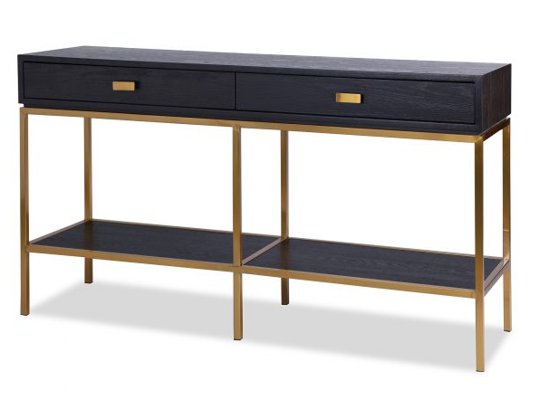 Levi Black Ash Brass Console Table, Black And Brass Console Table